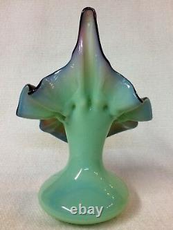 Art Glass Jack In The Pulpit Vase Green & Oxblood Boston & Sandwich Glass Co