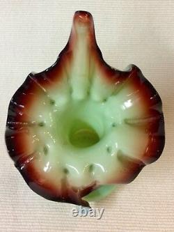 Art Glass Jack In The Pulpit Vase Green & Oxblood Boston & Sandwich Glass Co