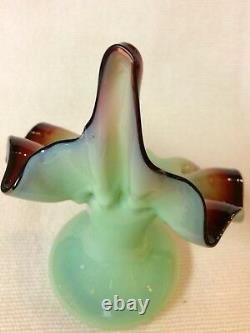 Art Glass Jack In The Pulpit Vase Green & Oxblood Boston & Sandwich Glass Co