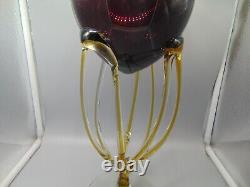 Art Glass Mid Century Hand Blown Amethyst Bowl Tube-like Stems Made in Poland