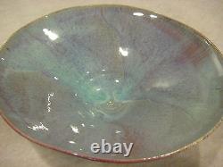 Art Pottery Bowl By Artist Karin Aggeler, Signed, 13 3/4 D & 4 3/4 H