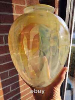 Art glass vase, signed Douglas J. Becker large size abstract shapes