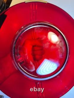 Atomic Ruby Red Glass Serving Tray Brass MCM Space Age Centerpiece Googie Jetson