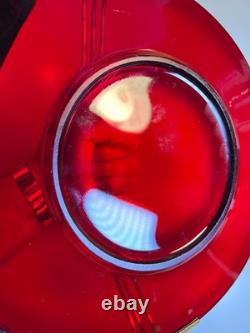 Atomic Ruby Red Glass Serving Tray Brass MCM Space Age Centerpiece Googie Jetson