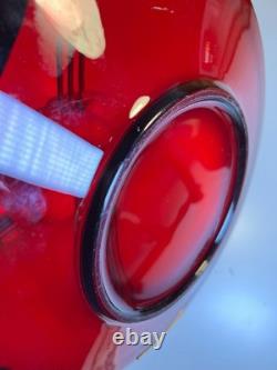 Atomic Ruby Red Glass Serving Tray Brass MCM Space Age Centerpiece Googie Jetson