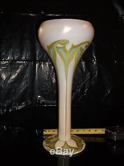 Awesome Monumental Museum Quality 17 inch Quezal Signed Vase, Mint Condition
