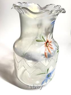 Awesome White Fenton Carnival Glass Enameled Shasta Daisy Water Pitcher