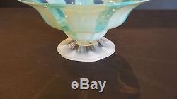BEAUTIFUL TIFFANY FAVRILE PASTEL ART GLASS, AQUA OPALESCENT FOOTED DISH