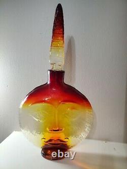 BLENKO Amberina/Amber Sun Face Decanter Wayne Husted Design