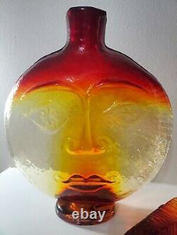 BLENKO Amberina/Amber Sun Face Decanter Wayne Husted Design