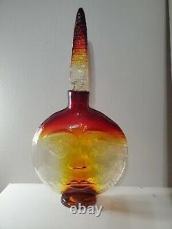 BLENKO Amberina/Amber Sun Face Decanter Wayne Husted Design