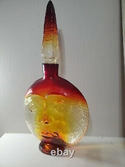 BLENKO Amberina/Amber Sun Face Decanter Wayne Husted Design