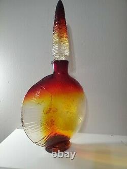 BLENKO Amberina/Amber Sun Face Decanter Wayne Husted Design