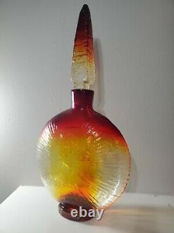 BLENKO Amberina/Amber Sun Face Decanter Wayne Husted Design