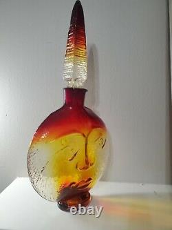 BLENKO Amberina/Amber Sun Face Decanter Wayne Husted Design