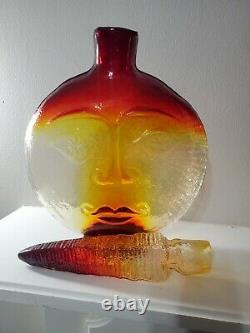 BLENKO Amberina/Amber Sun Face Decanter Wayne Husted Design