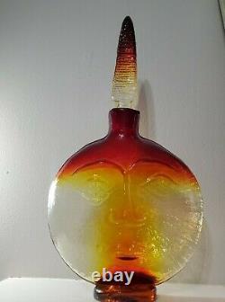 BLENKO Amberina/Amber Sun Face Decanter Wayne Husted Design