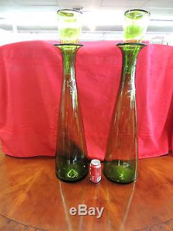 BLENKO GLASS! TWO LARGE MID-CENTURY DECANTERS/FLOOR VASES WITH STOPPERS