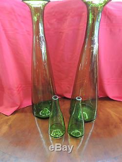 BLENKO GLASS! TWO LARGE MID-CENTURY DECANTERS/FLOOR VASES WITH STOPPERS