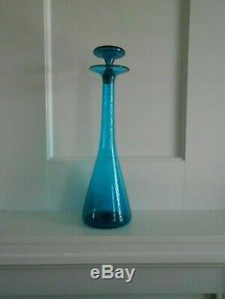 BLENKO Glass Wayne Husted Large Blue Decanter with Stopper 561 Excellent MCM