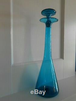 BLENKO Glass Wayne Husted Large Blue Decanter with Stopper 561 Excellent MCM