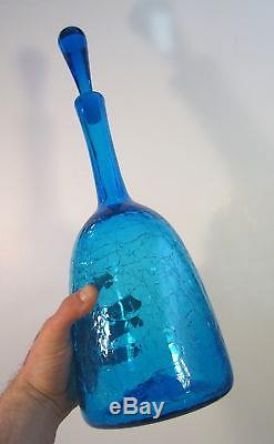 BLENKO Mid Century BIG 18 Crackle Art Glass #6626 Turquoise Decanter JOEL MYERS