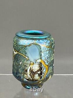 BRENT KEE YOUNG Hand Blown Art Glass 3 1/2 Vase Vessel Artist Signed 1980