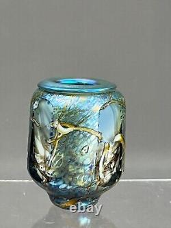 BRENT KEE YOUNG Hand Blown Art Glass 3 1/2 Vase Vessel Artist Signed 1980