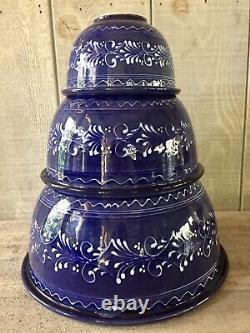 Barakonyi Pottery Hungary Folk Art Nesting Bowl Set/3 Signed