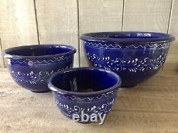 Barakonyi Pottery Hungary Folk Art Nesting Bowls Set/3 Signed