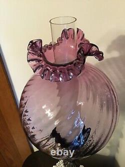 Beautiful 10 Fenton Art Glass Mulberry Spiral Optic Lamp