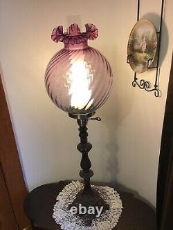 Beautiful 10 Fenton Art Glass Mulberry Spiral Optic Lamp