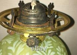 Beautiful Antique Oil Lamp Satin Vaseline Fern Fenton LG Wright GWTW Rare