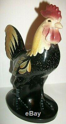 Beautiful FENTON Art Glass Black Folk Art Rooster Limited Edition 2001 9 Tall