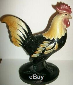 Beautiful FENTON Art Glass Black Folk Art Rooster Limited Edition 2001 9 Tall