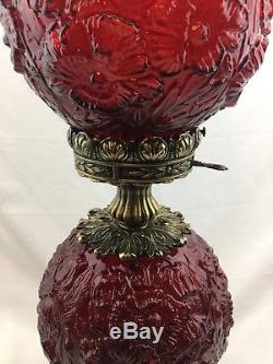 Beautiful Fenton Art Glass Ruby Red Raised Poppy Gone With The Wind Gwtw Lamp 24