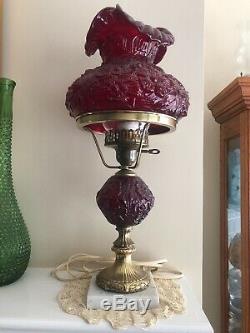 Beautiful Fenton Cranberry Red Poppy Carnival Glass Student, Table Lamp