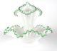 Beautiful Large Fenton Crimped Emerald Crest Hobnail Diamond Lace 3 Horn Epergne