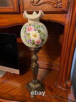 Beautiful Mint Green And Pink Burmese Fenton Lamp, Painted And Flawless