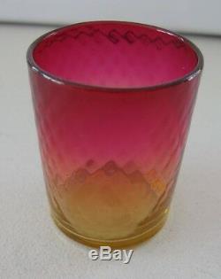 Beautiful New England Glass Amberina Fuchsia Diamond Quilted Toothpick Holder