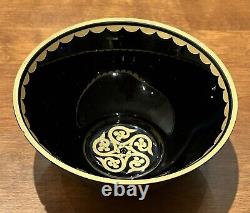 Beautiful Pasabahce Turkish Glass Bowl Gold & Etched Black As Is /2000