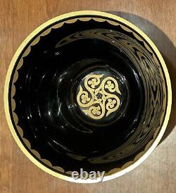 Beautiful Pasabahce Turkish Glass Bowl Gold & Etched Black As Is /2000