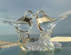 Beautiful RARE Vintage Art Glass STEUBEN LOVE BIRDS Crystal Dove SCULPTURE