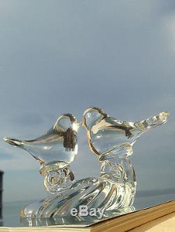 Beautiful RARE Vintage Art Glass STEUBEN LOVE BIRDS Crystal Dove SCULPTURE