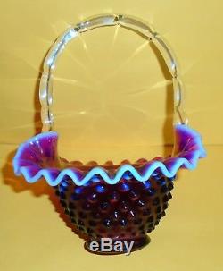Beautiful & Rare Fenton Hobnail Plum Purple Opalescent Glass Vintage Basket