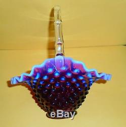 Beautiful & Rare Fenton Hobnail Plum Purple Opalescent Glass Vintage Basket