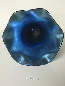 Beautiful Steuben Aurene Ruffled Flared Rim Blue Art Glass Hand Blown Numbered