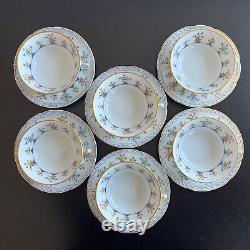 Bernardaud Limoges Chateaubriand Blue Cream Soup Bowls with Liners Set of 6