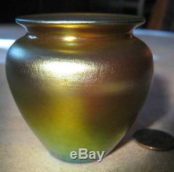 Best! Antique Steuben Gold Aurene Art Glass Cabinet Flower Vase # 2648 Mint
