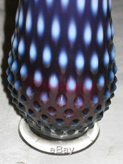 Best! X Rare Old Fenton Plum Hobnail Opalescent Art Glass Swung Vase Mint